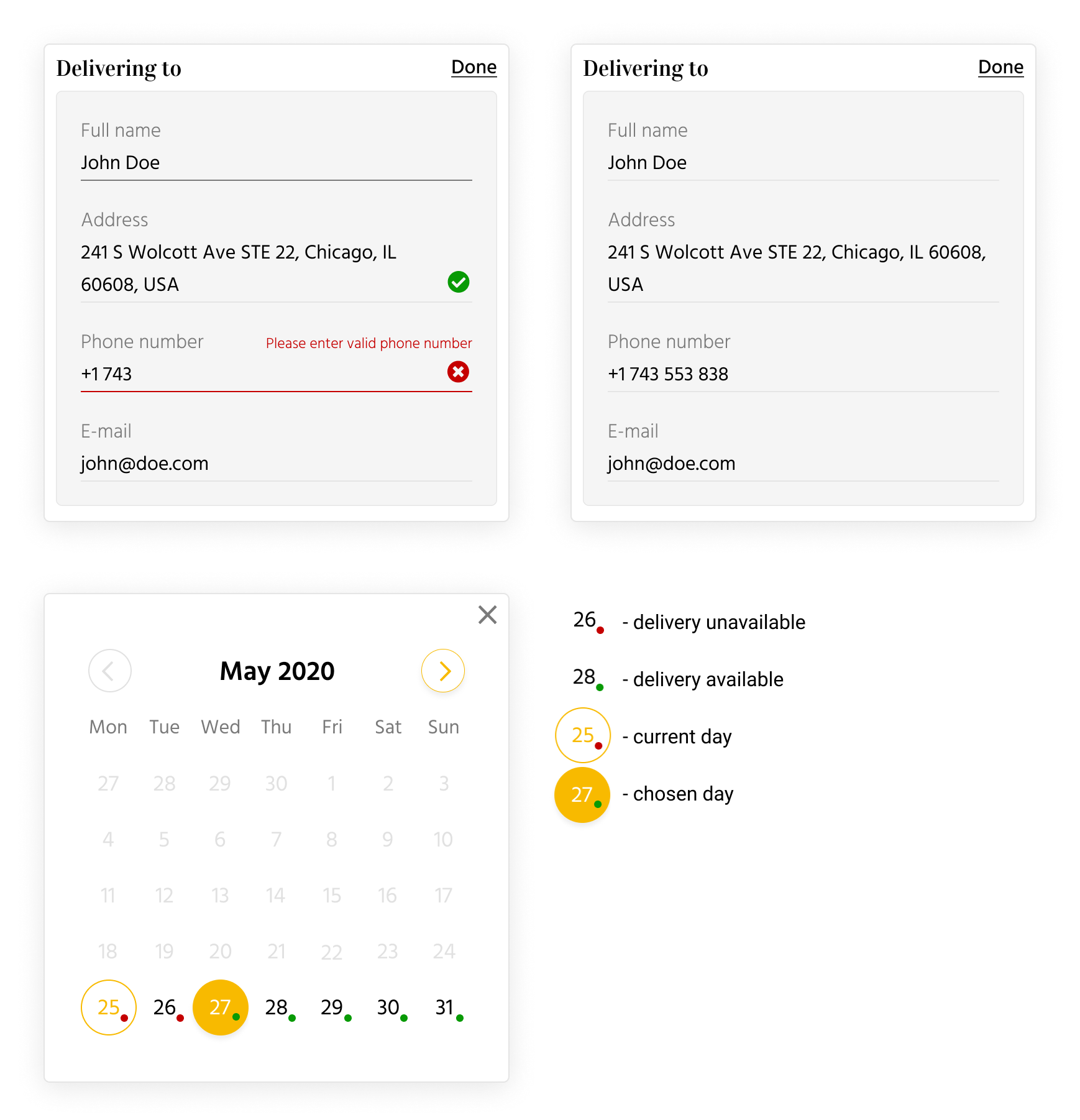 Recipient's data and calendar